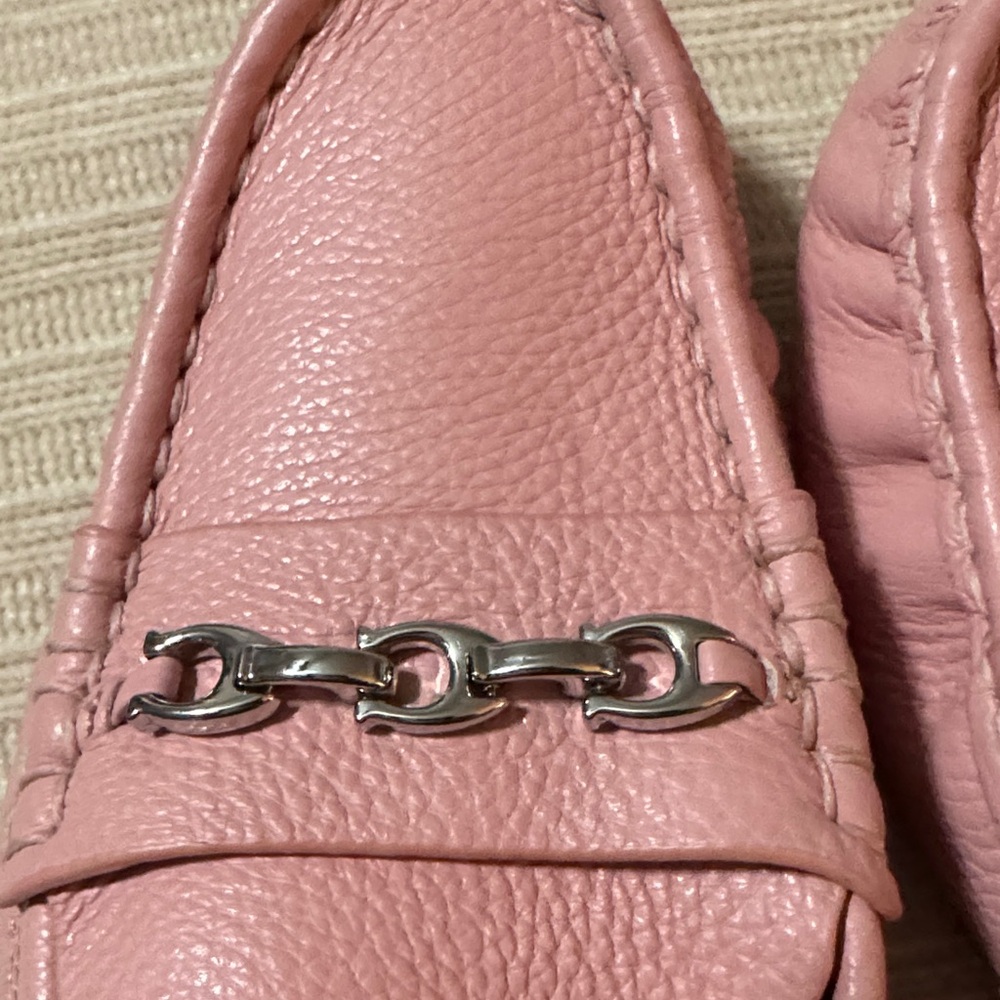 Coach Pink Leather Loafers with Silver Chain Detail - Picture 5 of 5